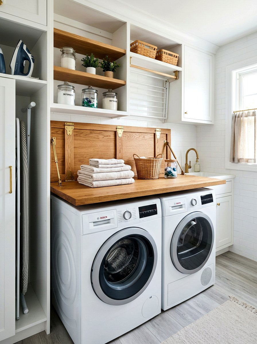 Foldable laundry station - 30 countertop over washer dryer ideas
