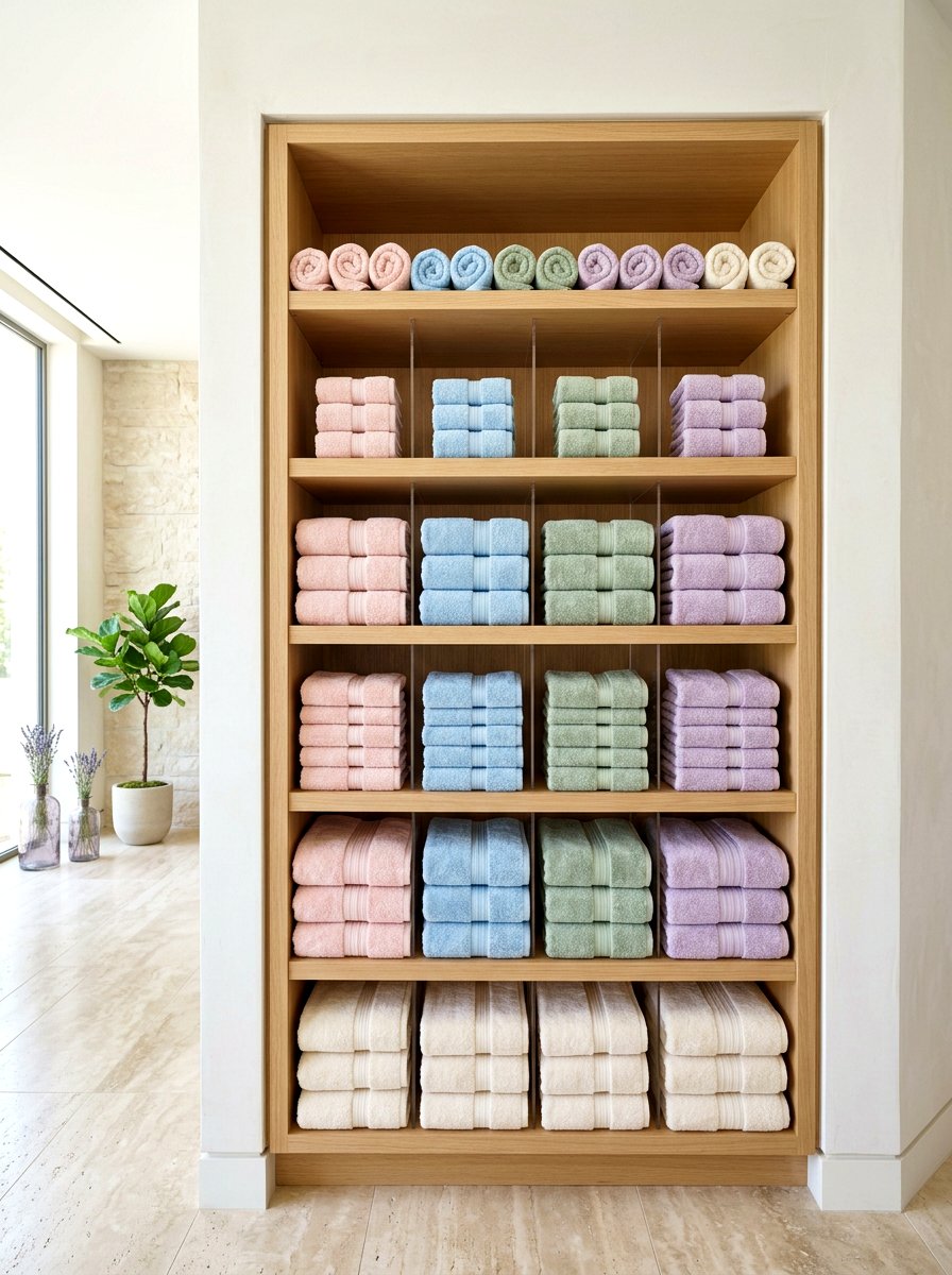 Folded Towel Arrangement - 30 linen cupboard styling ideas
