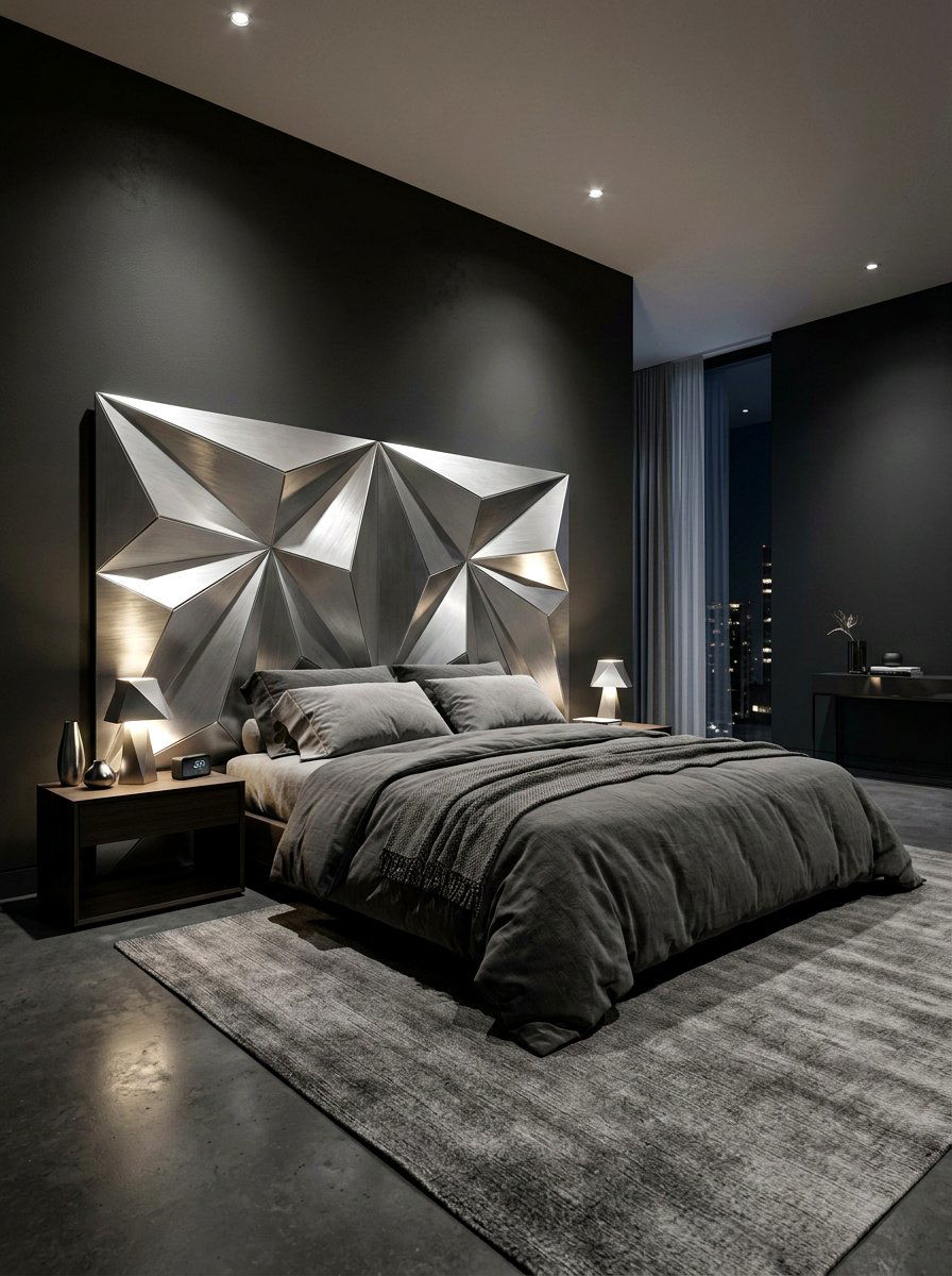 Folded metal headboard - 30 sculptural headboard ideas