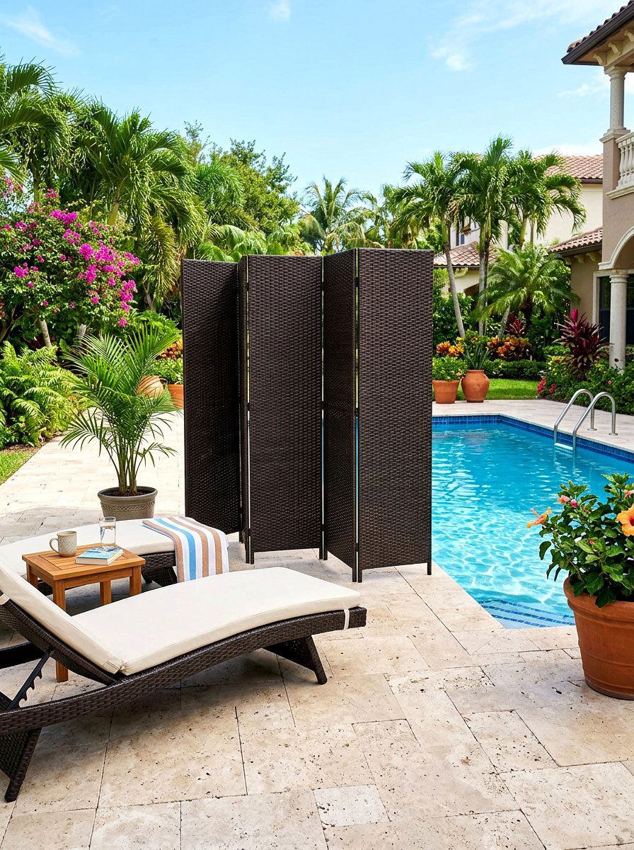 Folding Accordion Screen - 30 poolside privacy screen ideas