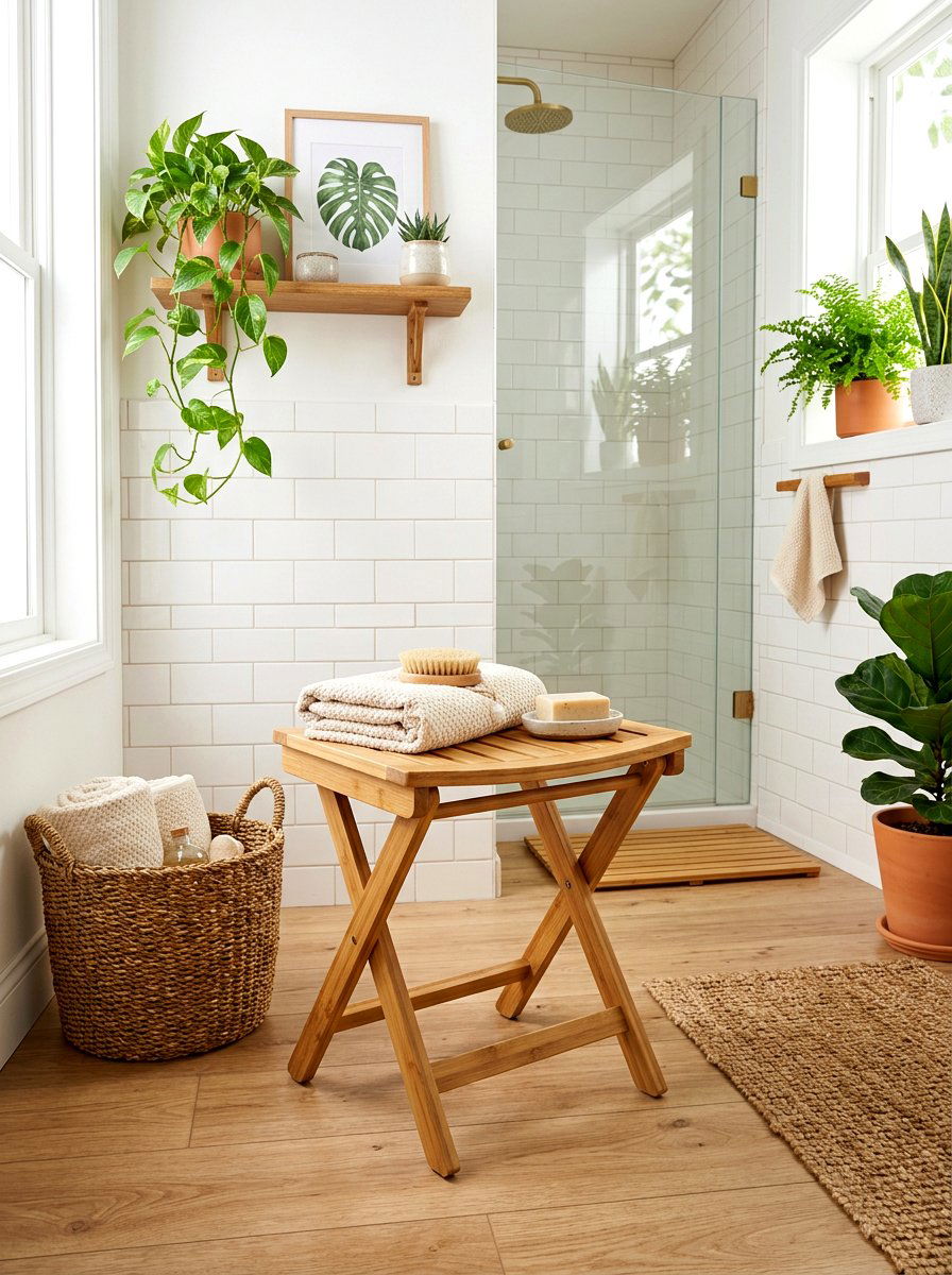 Folding Bamboo Bathroom Stool - 30 bathroom stool ideas