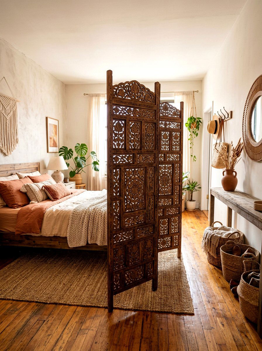 Folding Privacy Screen - 30 studio apartment divider ideas