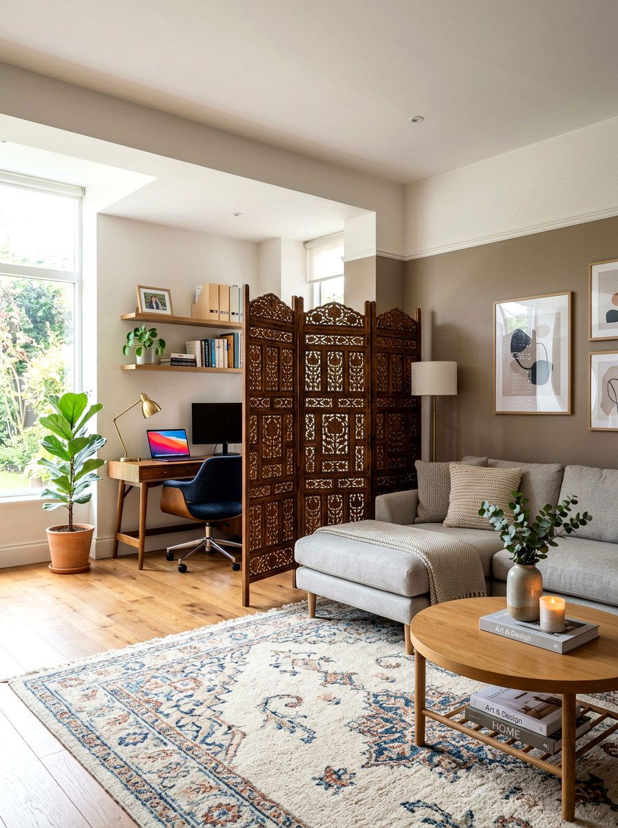 Folding Screen Room Divider - 30 renter friendly living room ideas