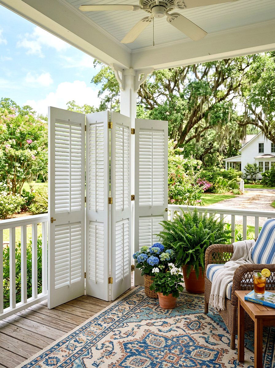 Folding Shutter Privacy Screen - 30 porch privacy screen ideas