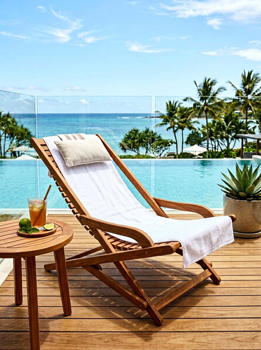 Folding Teak Sun Lounger - 30 small space outdoor furniture ideas