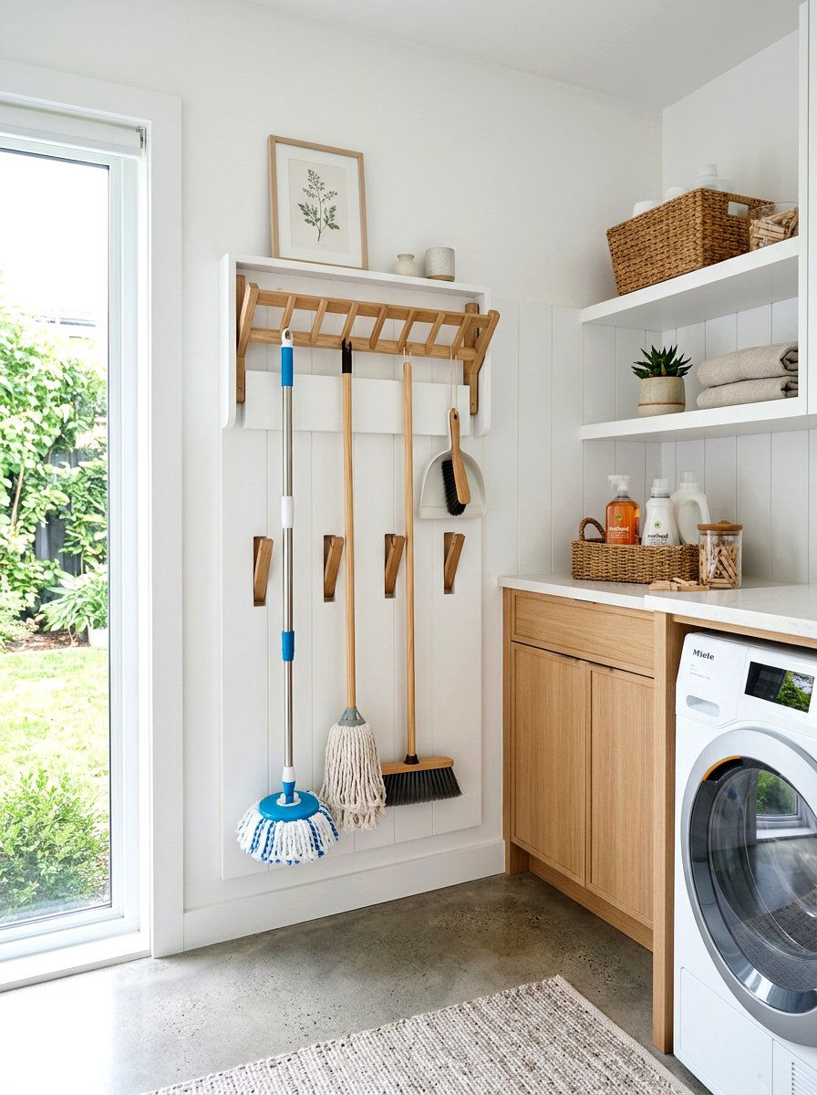 Folding Wall Rack - 30 mop broom storage ideas