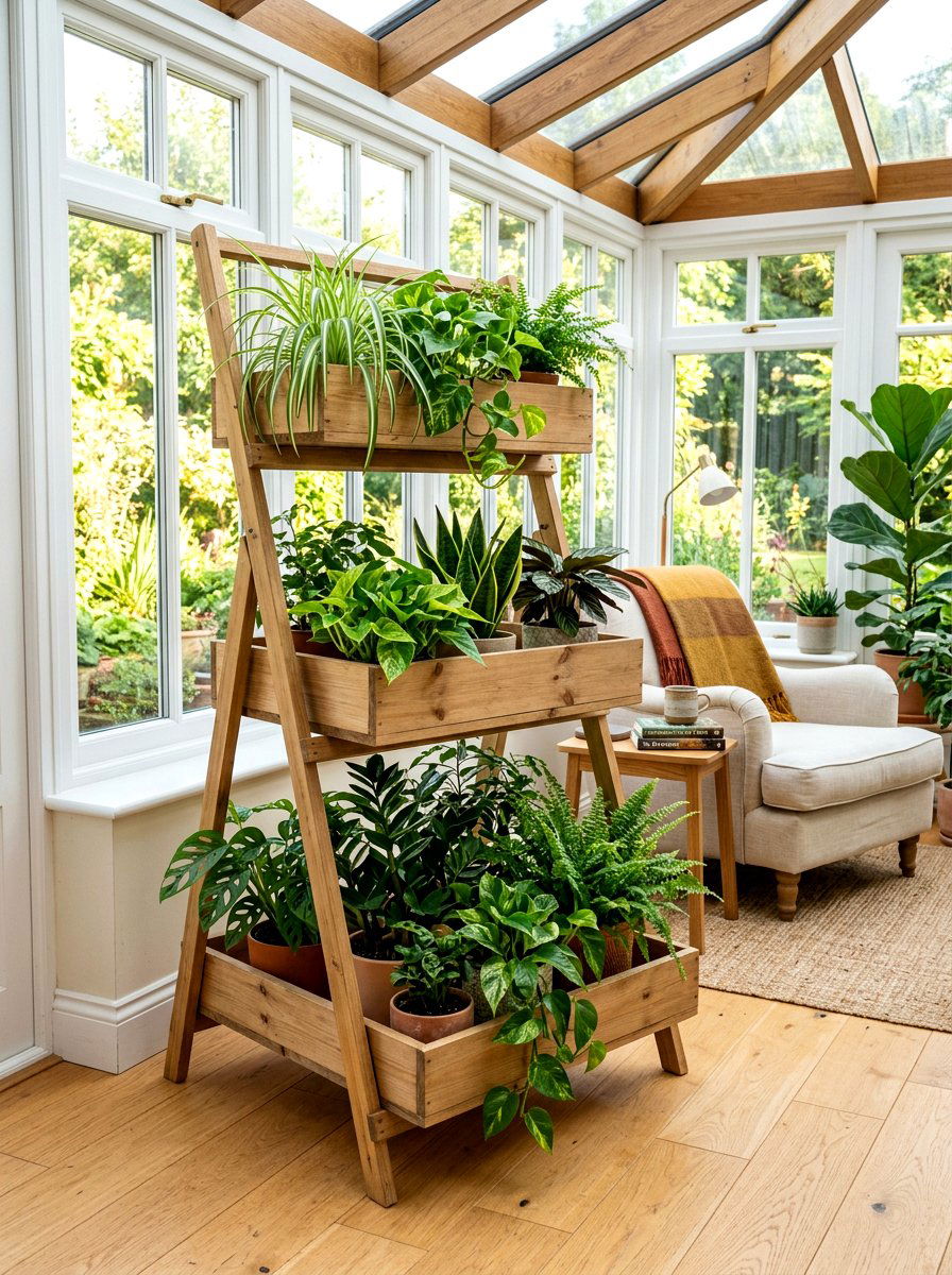 Folding Wood Plant Stand - 30 wooden planter ideas
