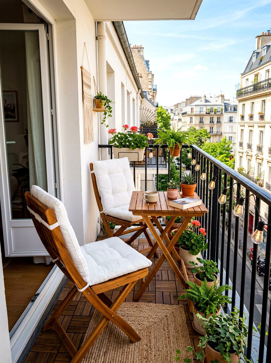 Folding Wooden Chairs - 30 tiny balcony seating ideas