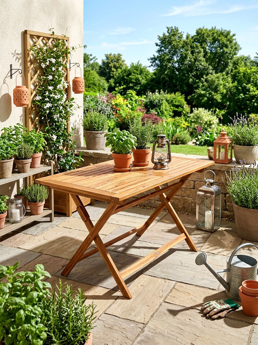 Folding Wooden Slat Table - 30 garden dinner table ideas