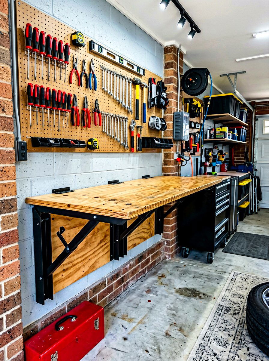 Folding Workbench - 30 garage tool storage ideas
