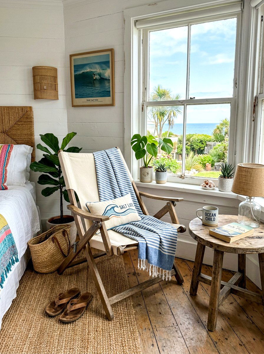 Folding canvas chair - 30 surf shack decor ideas