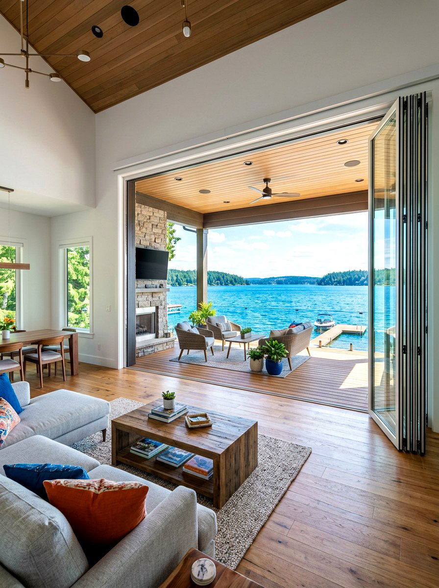 Folding glass wall porch - 30 lake house porch ideas