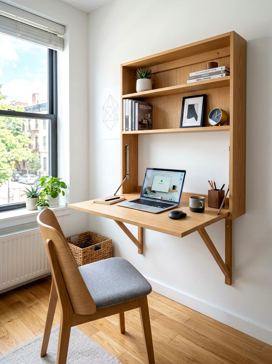 Folding wall desk - 30 renter friendly home office ideas
