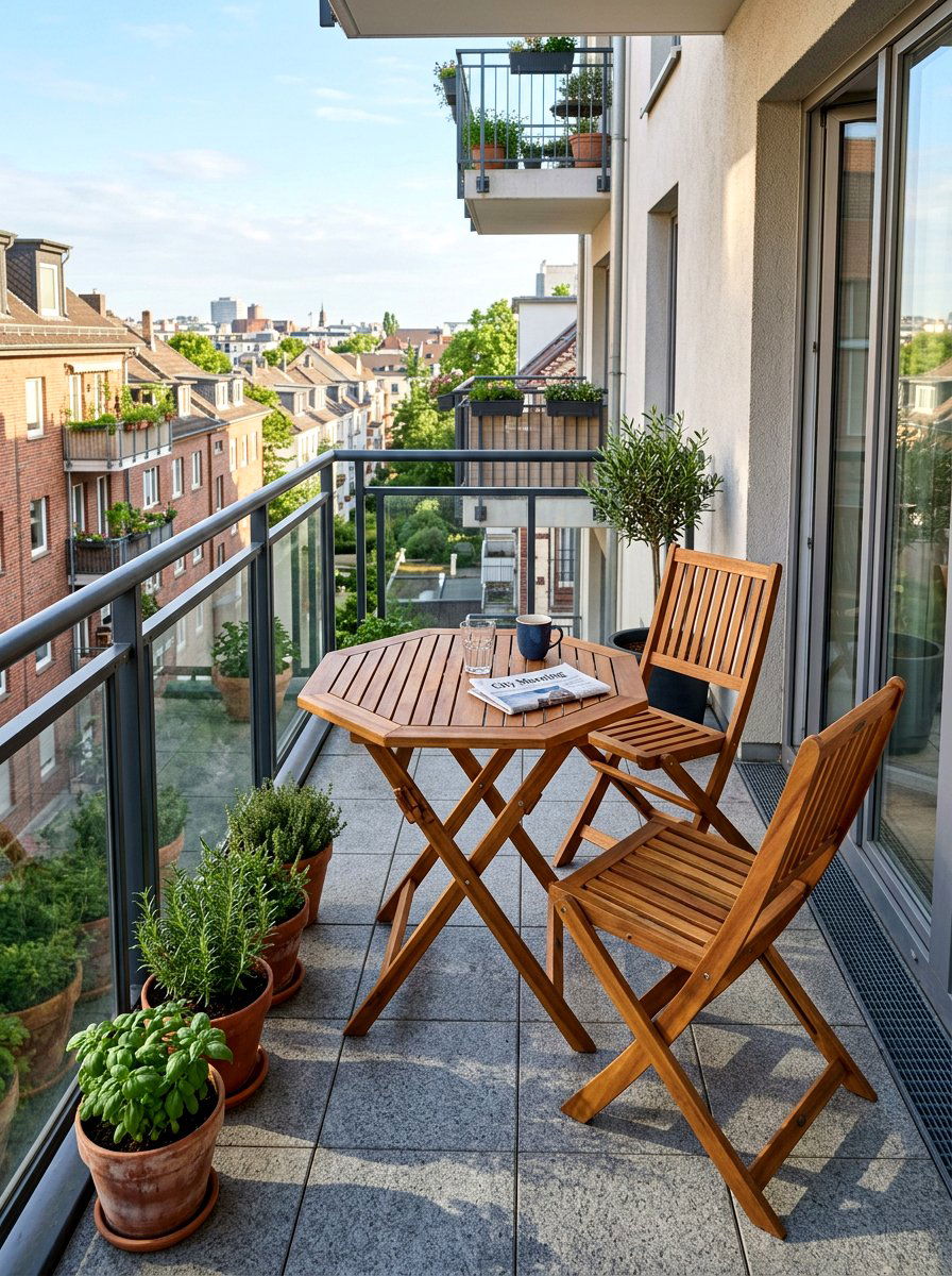 Folding wood balcony set - 30 patio breakfast area ideas
