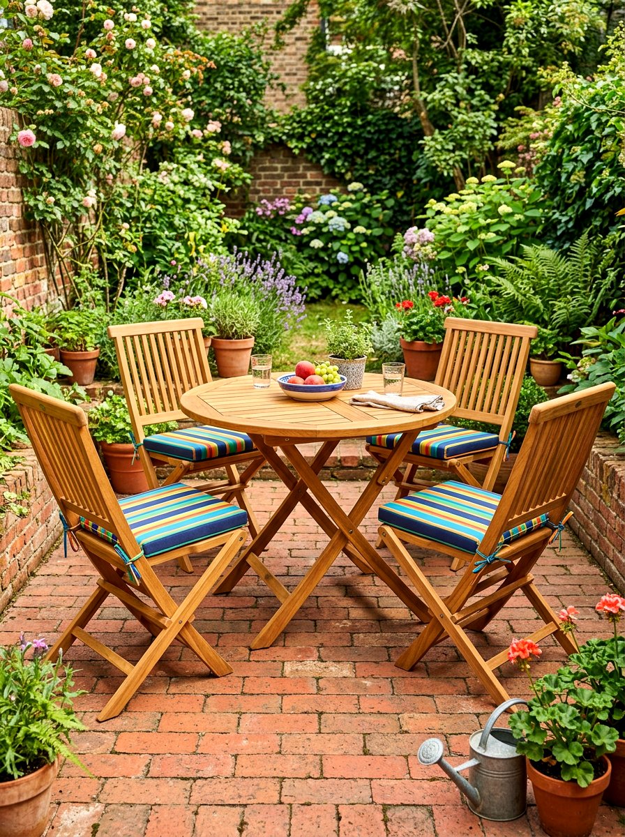 Folding wooden patio furniture - 30 small courtyard seating ideas