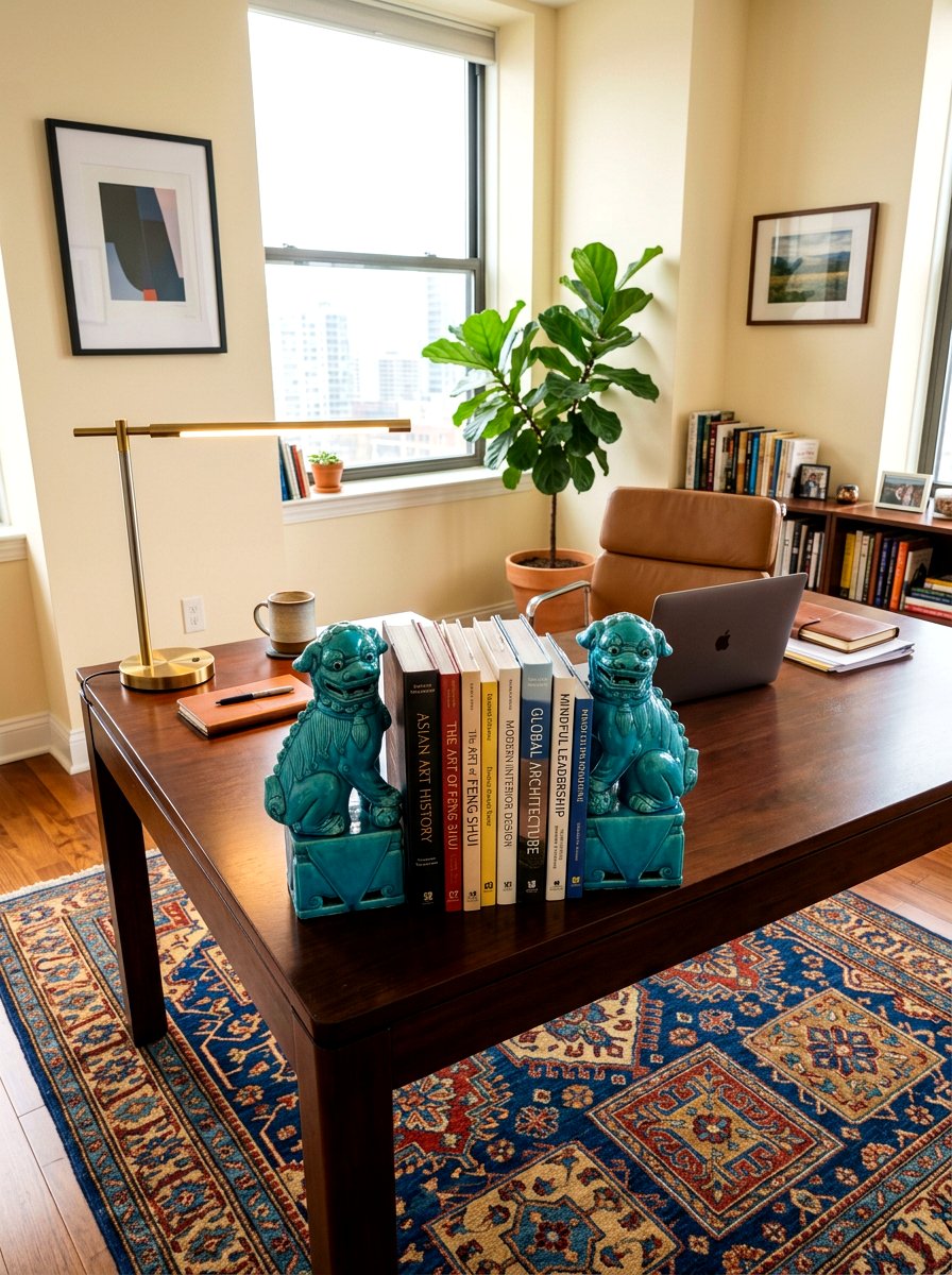 Foo dog office bookends - 30 chinoiserie office ideas