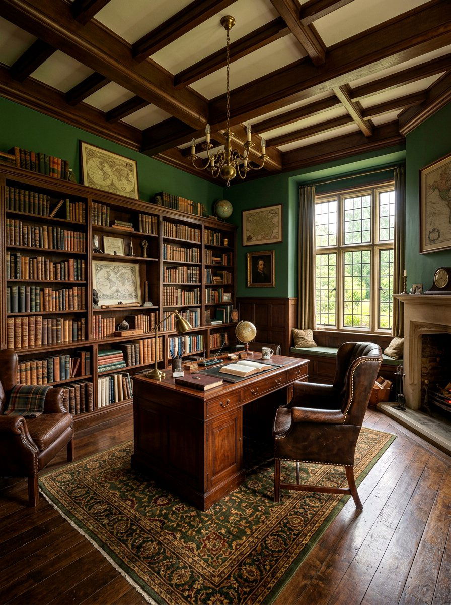 Forest Green And Brown Study - 30 color blocked room ideas