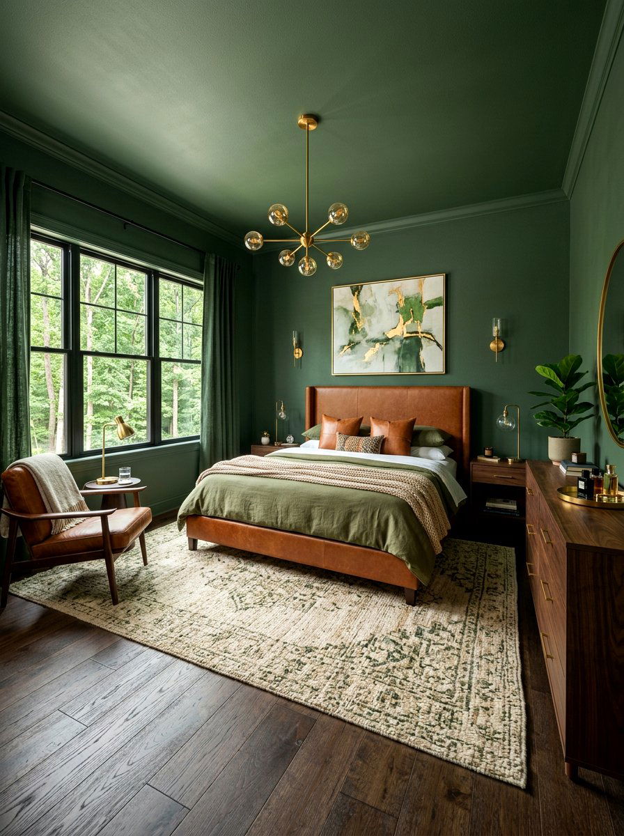 Forest Green And Cognac Leather - 30 forest green bedroom ideas