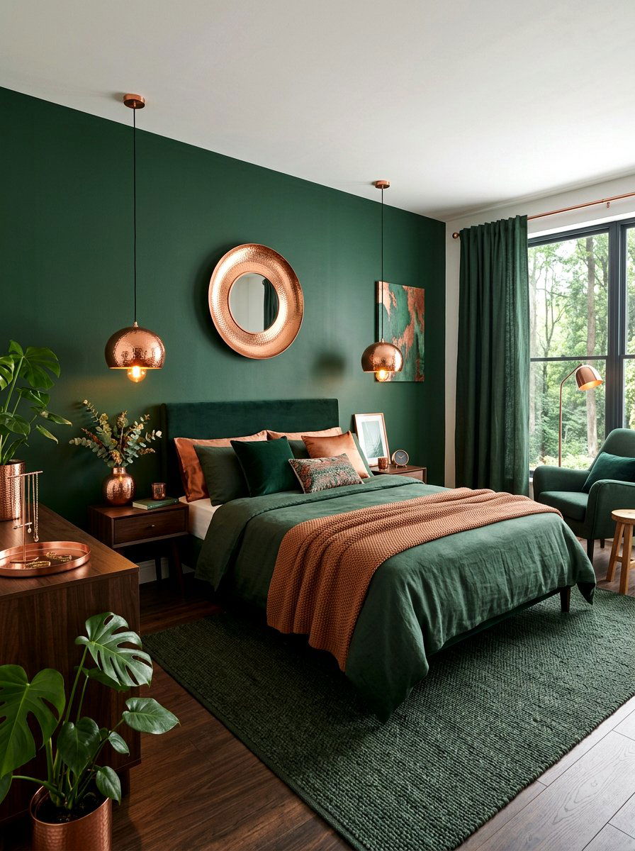 Forest Green And Copper Elements - 30 forest green bedroom ideas