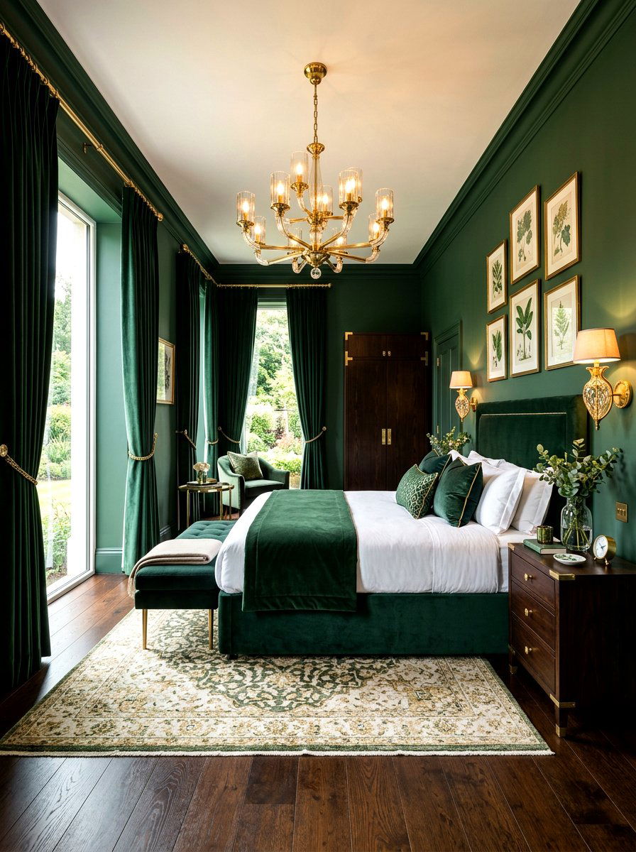 Forest Green And Polished Brass - 30 forest green bedroom ideas