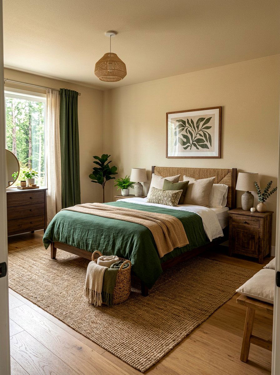 Forest Green And Sand Beige - 30 forest green bedroom ideas