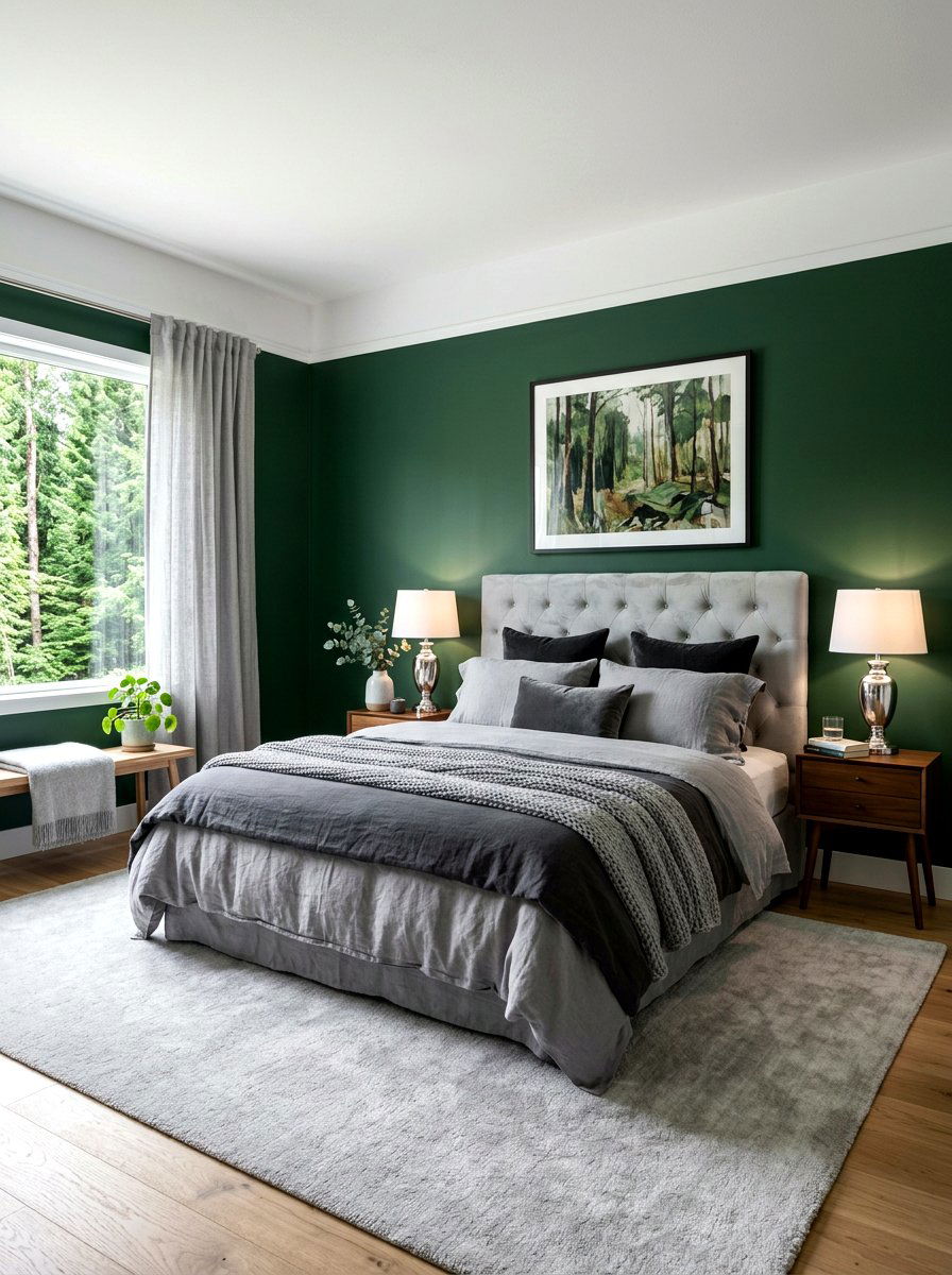 Forest Green And Soft Grey - 30 forest green bedroom ideas