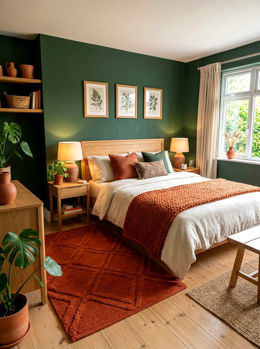 Forest Green And Terracotta Tones - 30 forest green bedroom ideas