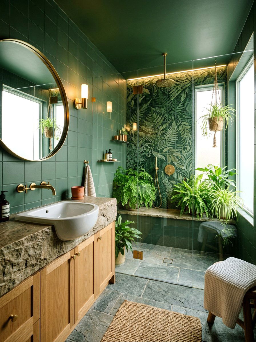 Forest Green Bathroom - 30 botanical drench room ideas