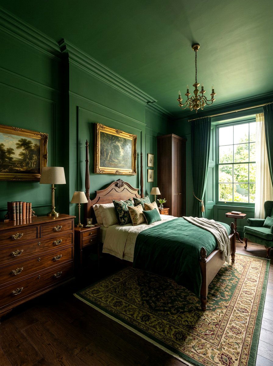 Forest Green Bedroom - 30 color drenched bedroom ideas