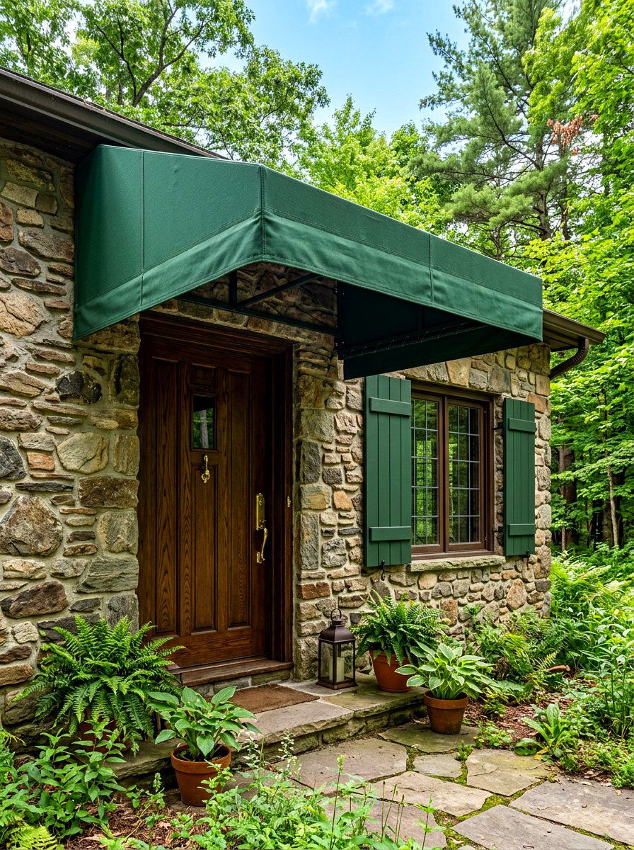 Forest Green Canvas Door Awning - 30 scalloped awning ideas