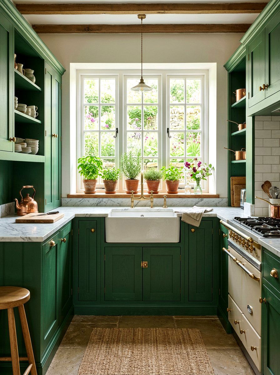 Forest Green Cottage Kitchen Cabinet - 30 moody cottage kitchen ideas