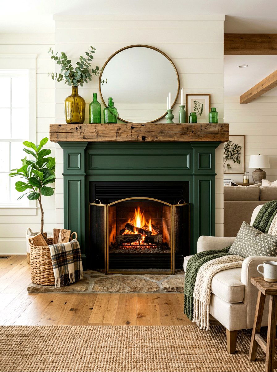 Forest Green Fireplace With Wooden Mantel - 30 forest green and brown living room ideas