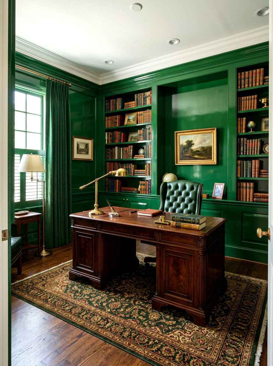 Forest Green Gloss Study - 30 lacquered room ideas