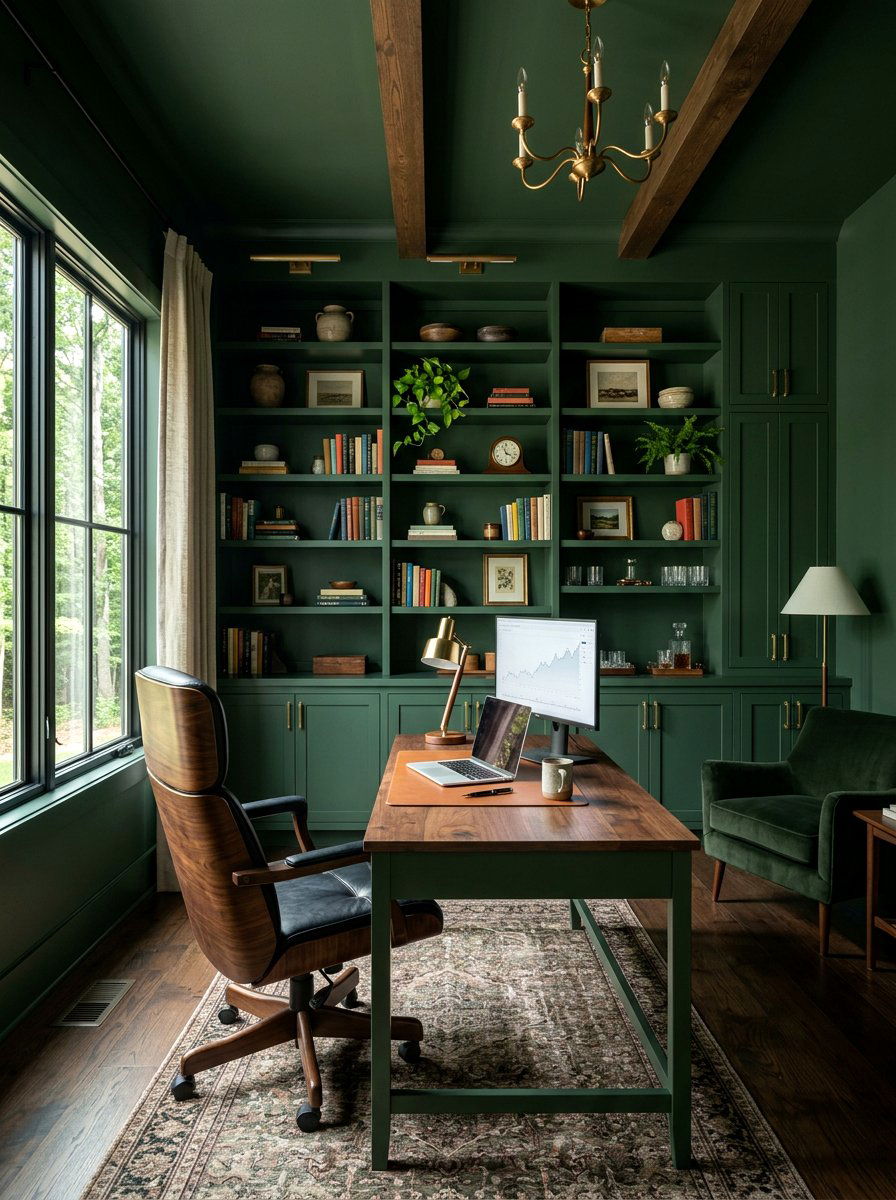 Forest Green Home Office - 30 color drenched small room ideas