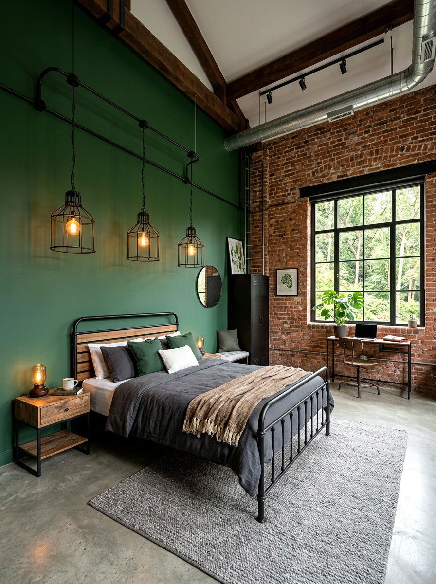 Forest Green Industrial Style - 30 forest green bedroom ideas