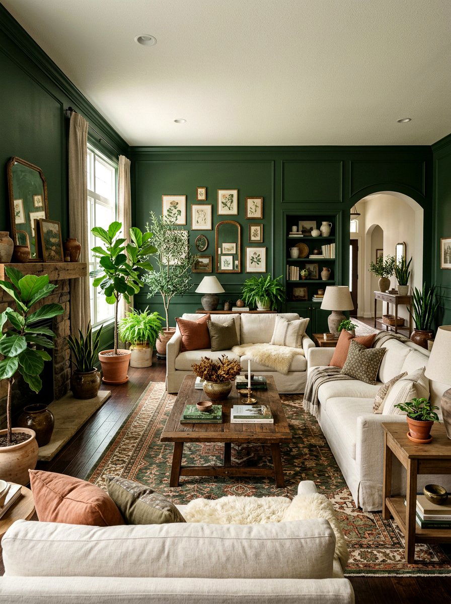 Forest Green Living Room - 30 old money lounge ideas
