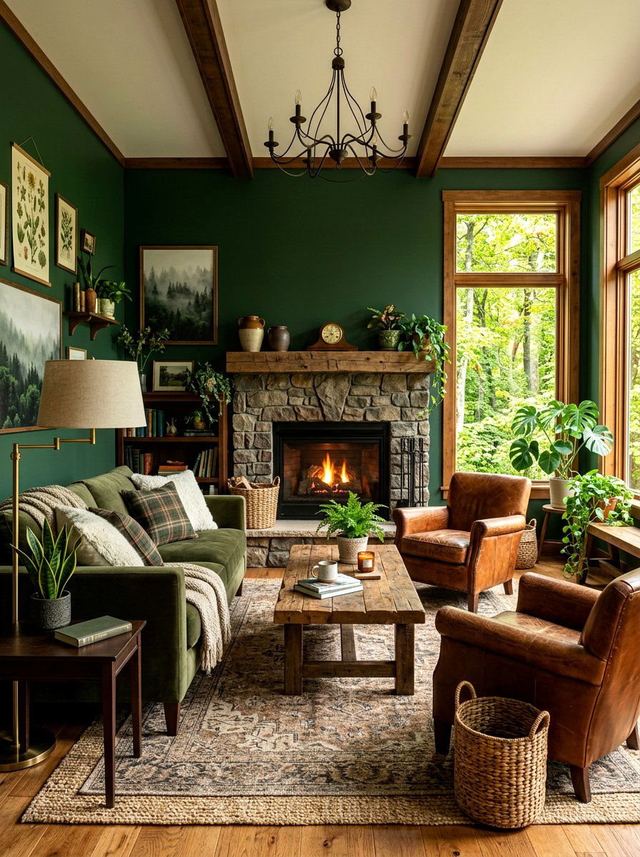 Forest Green Living Room - 30 jewel tone living room ideas