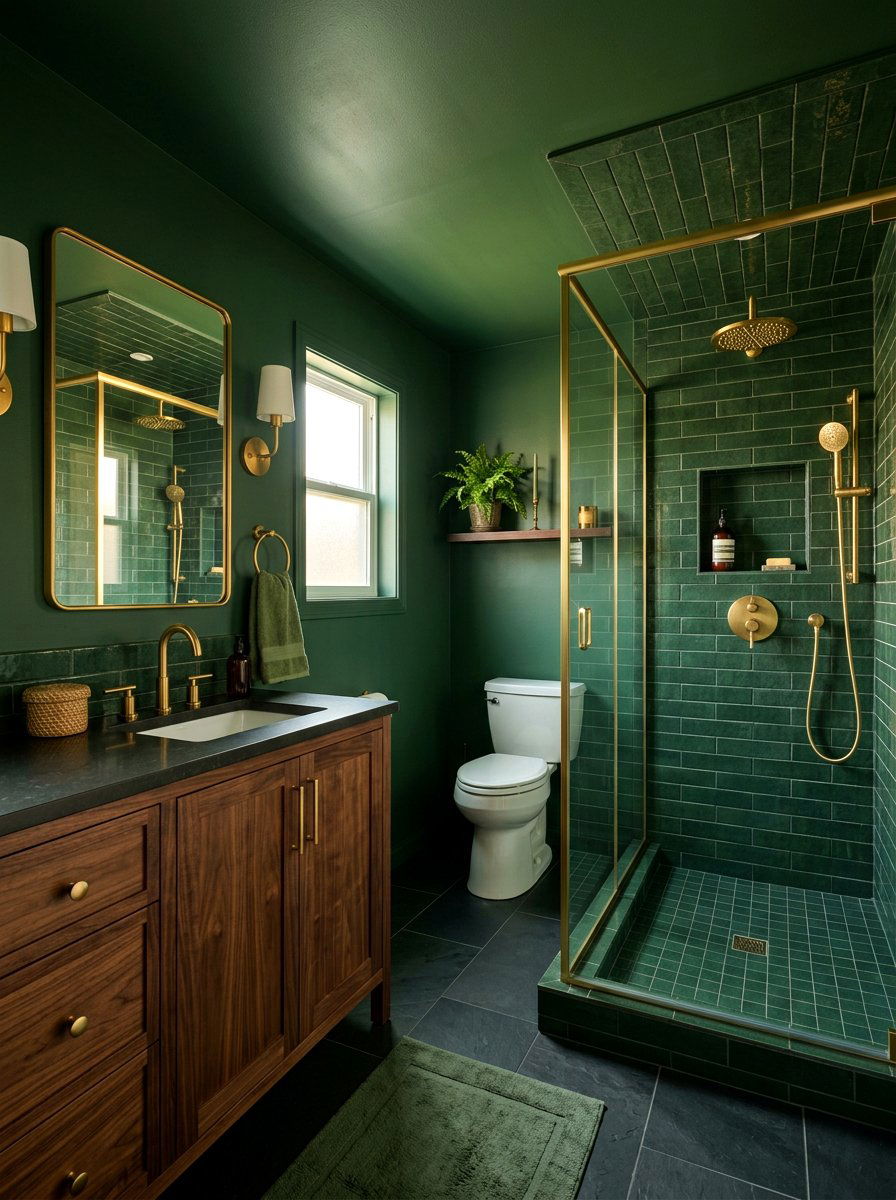 Forest Green Master Bathroom - 30 bathroom drenching ideas