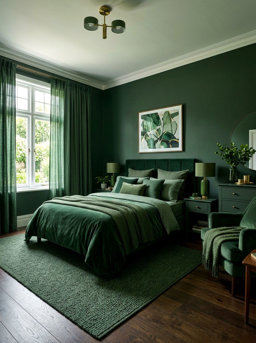 Forest Green Monochromatic Look - 30 forest green bedroom ideas