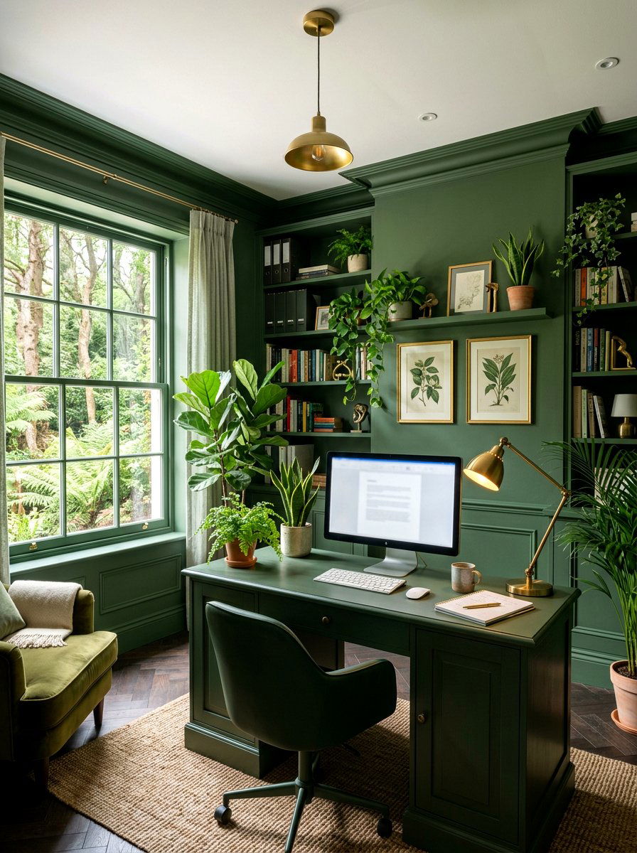 Forest Green Office - 30 color drenched office ideas