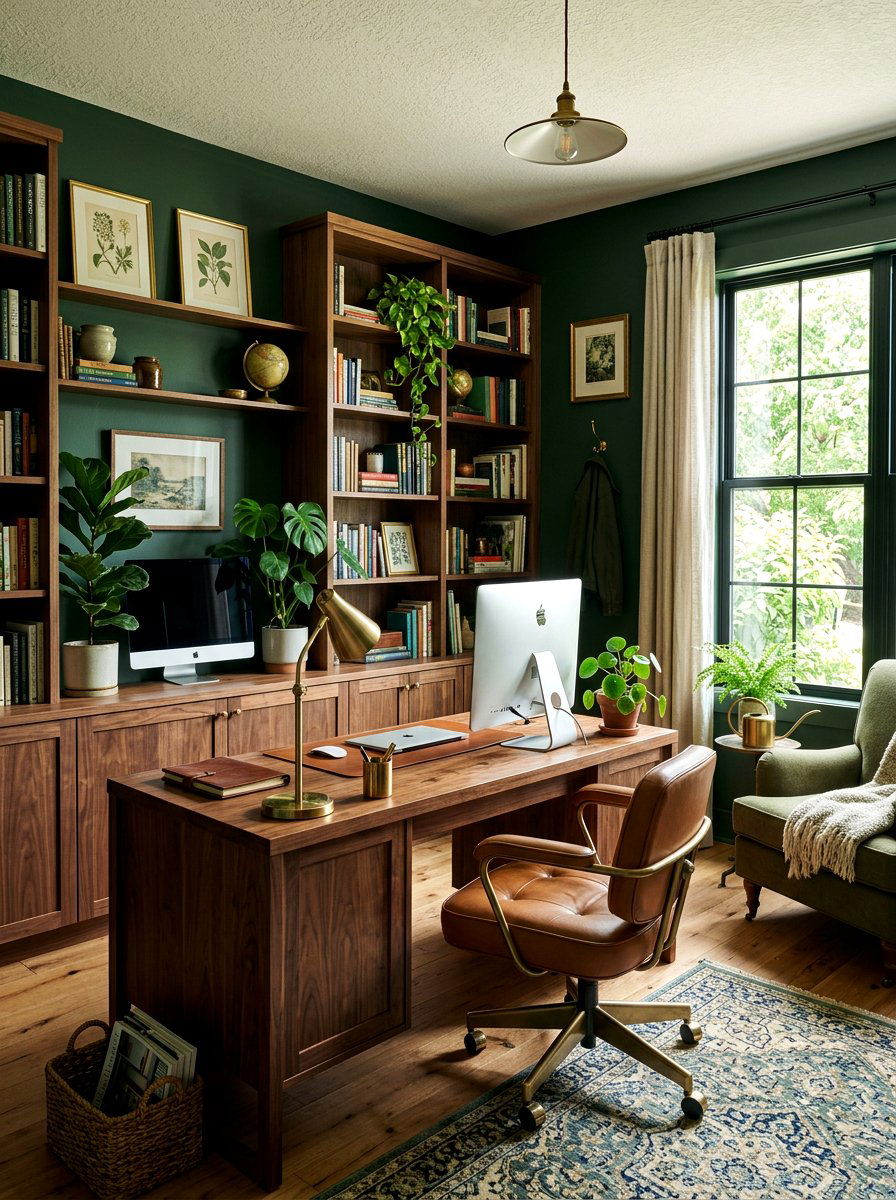 Forest Green Office - 30 dark moody wall ideas