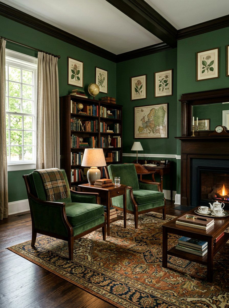 Forest Green Parlor - 30 dark academia room ideas