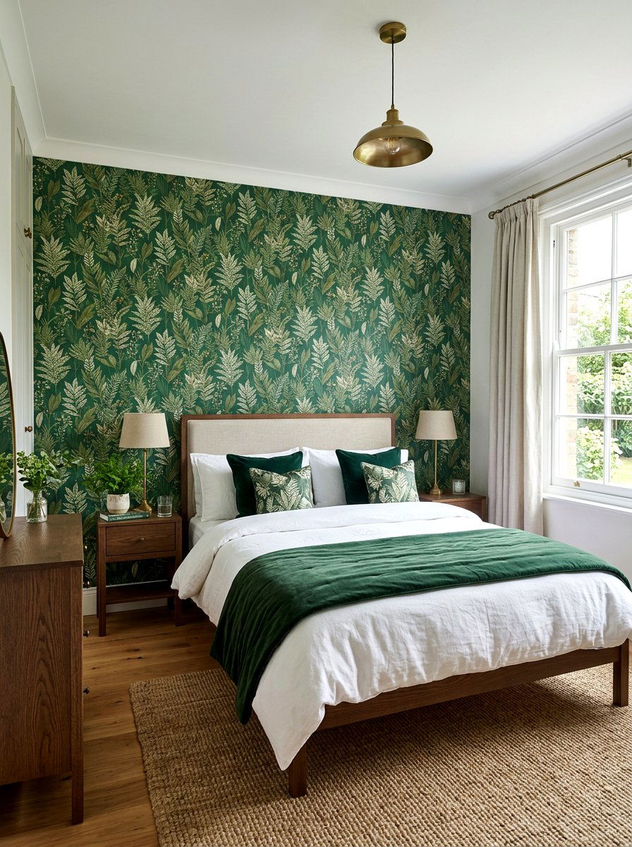 Forest Green Patterned Wallpaper - 30 forest green bedroom ideas