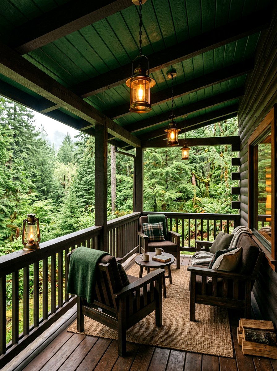 Forest Green Porch - 30 porch ceiling paint ideas