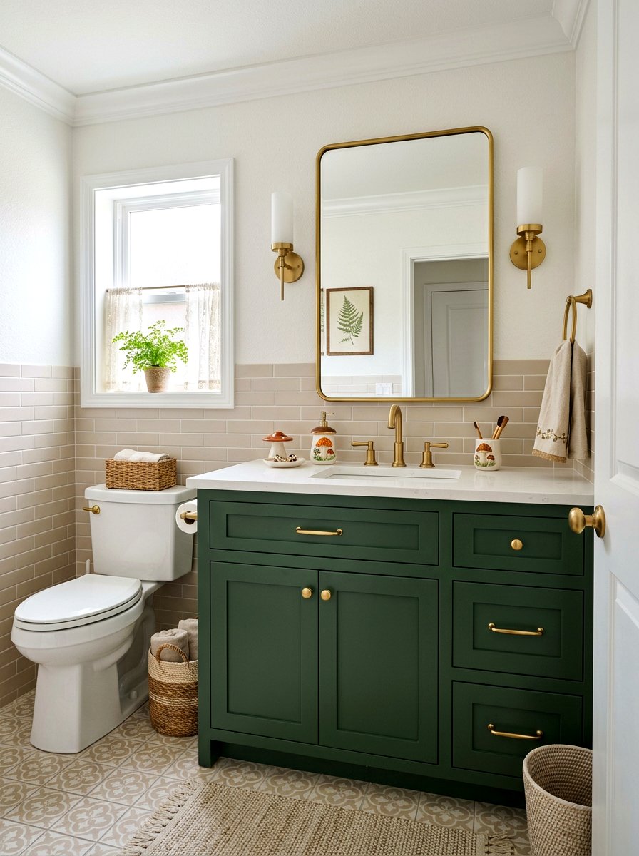 Forest Green Vanity - 30 mushroom powder room ideas