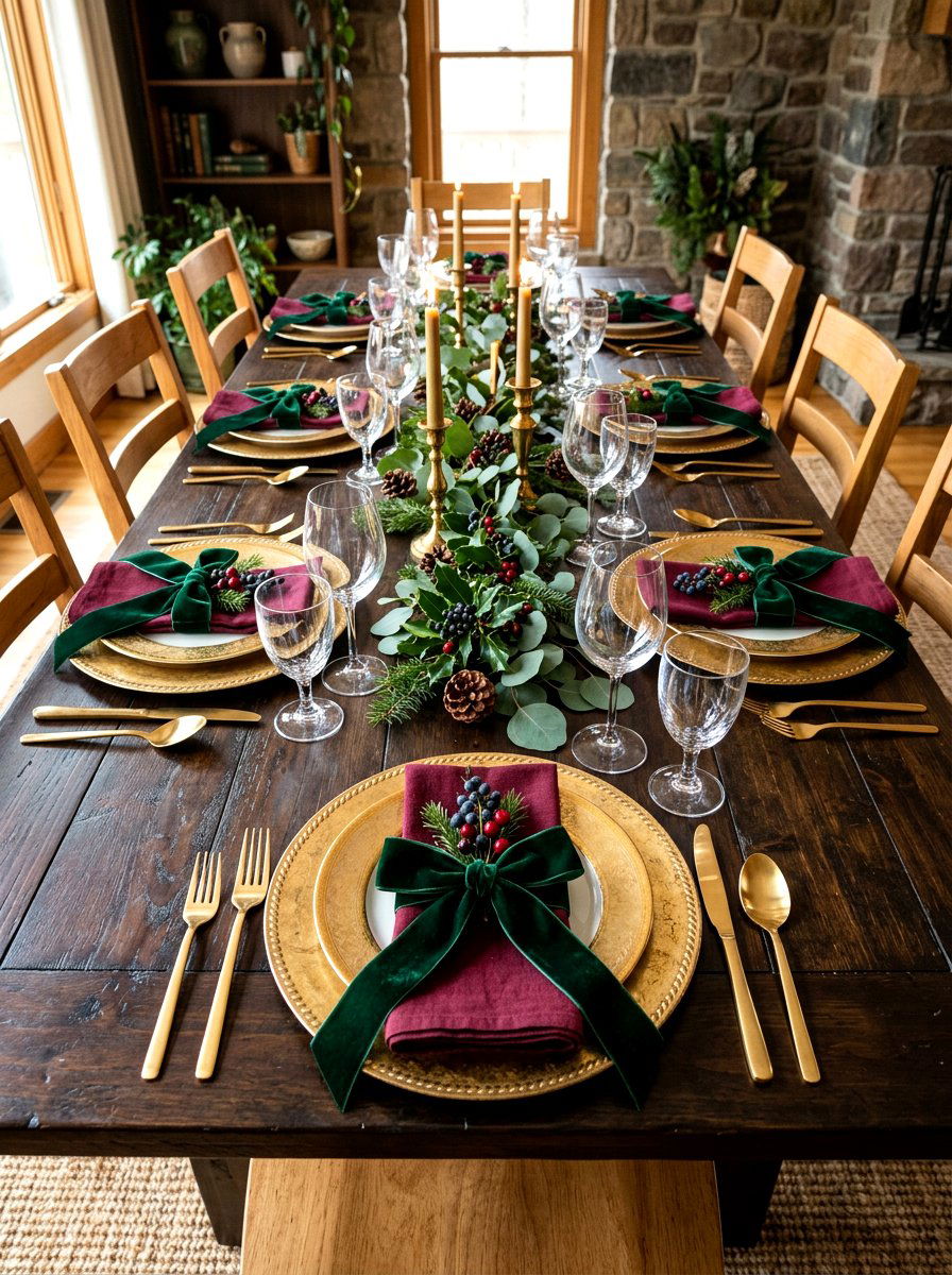 Forest Green Velvet Ribbon - 30 moody berry tablescape ideas