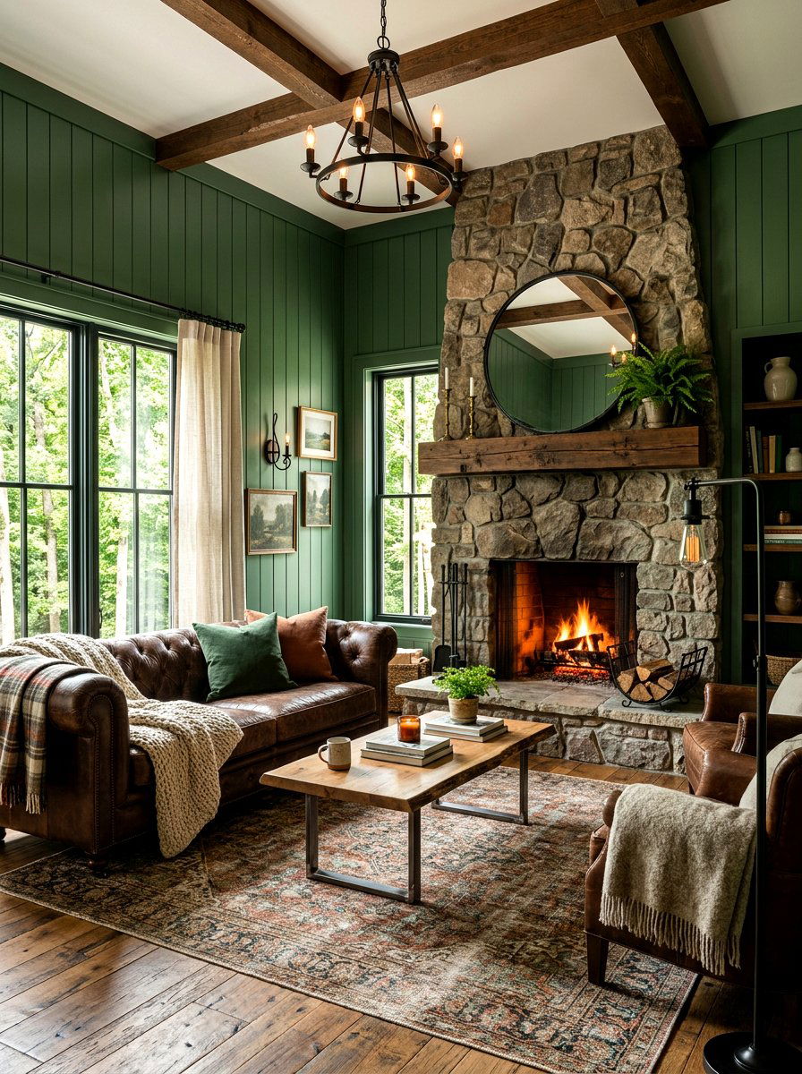 Forest Green Wood Paneling - 30 dark green living room ideas