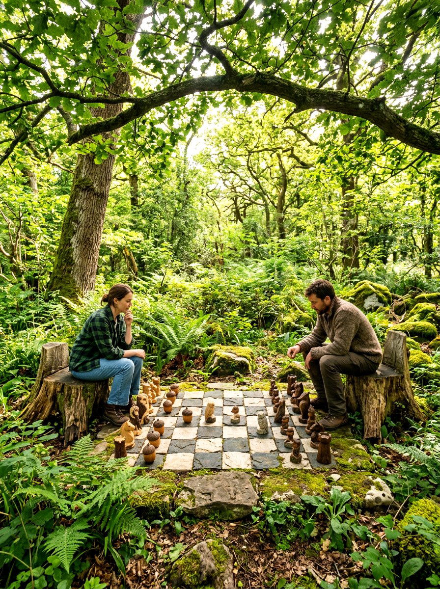 Forest Inspired Chess Nook - 30 outdoor chess garden ideas
