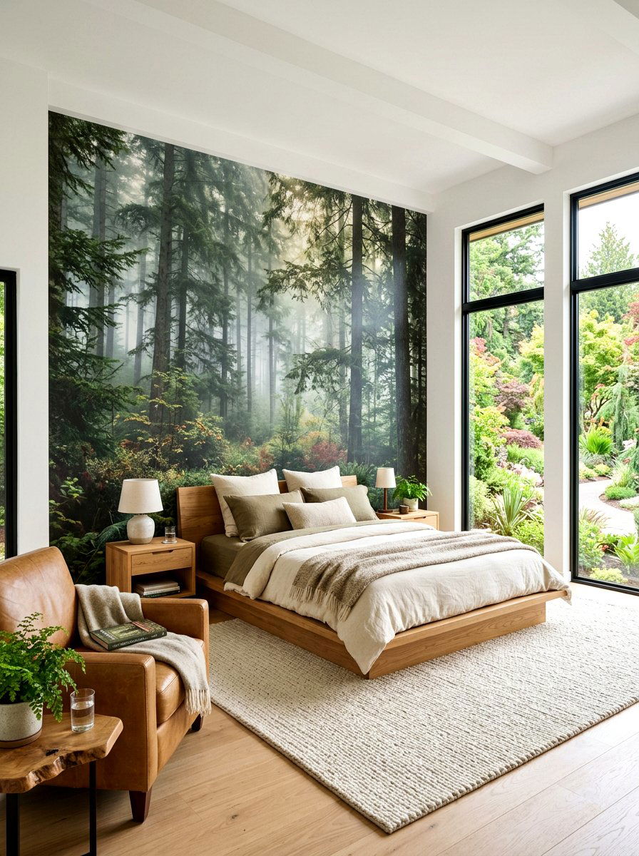 Forest Mural Wallpaper - 30 bedroom wallpaper accent ideas