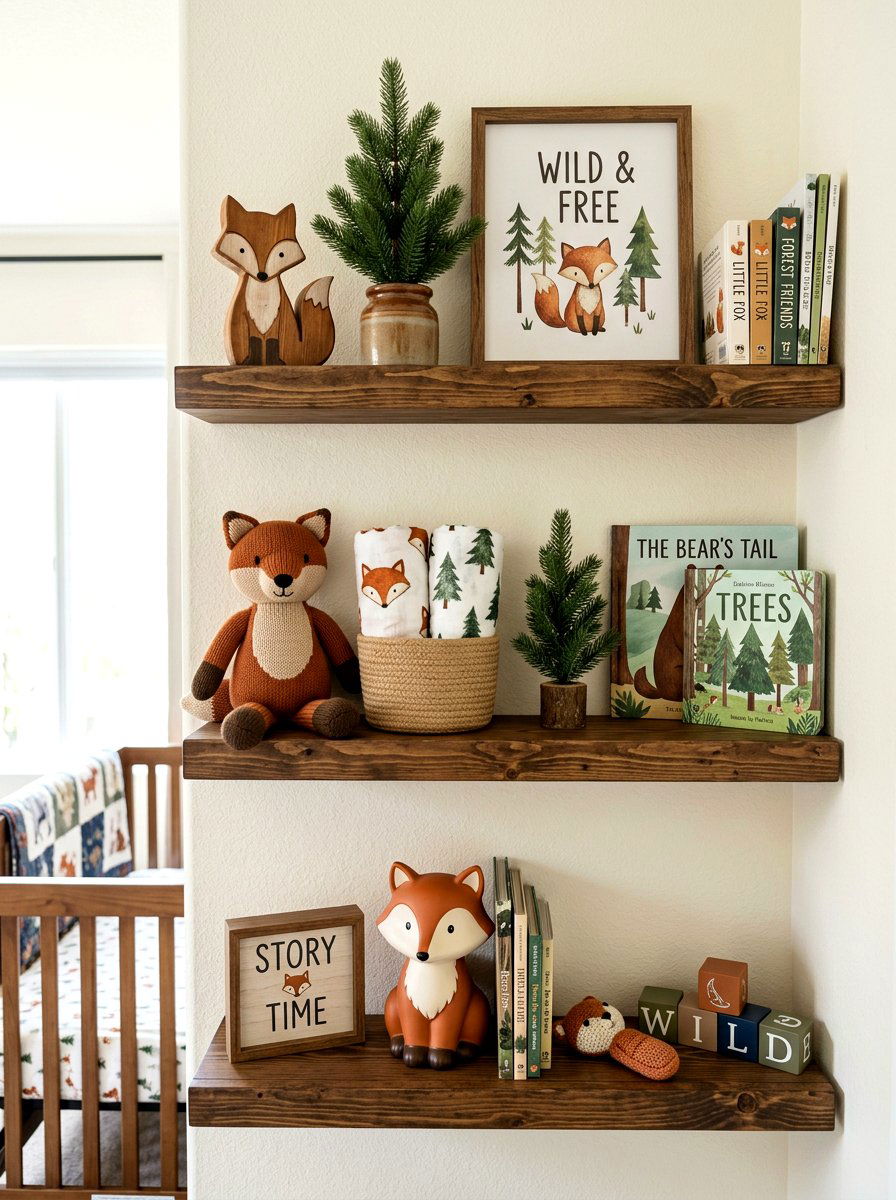Forest Nursery Decor - 30 nursery shelf styling ideas